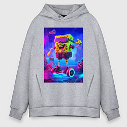 Толстовка оверсайз мужская Sponge Bob on a gyro scooter - ai art, цвет: меланж