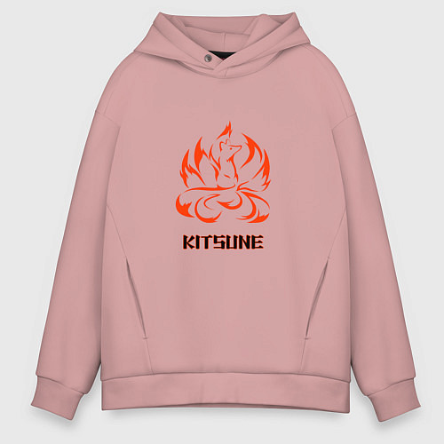 Мужское худи оверсайз Огненная лисица-демон / Пыльно-розовый – фото 1