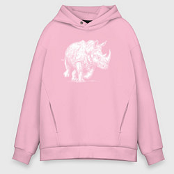 Толстовка оверсайз мужская Белый носорог бежит, цвет: светло-розовый