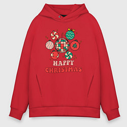 Толстовка оверсайз мужская Happy Christmas, цвет: красный