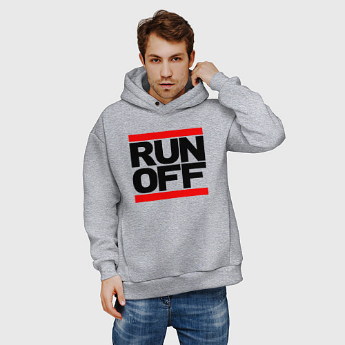 Мужское худи оверсайз Run off black / Меланж – фото 3