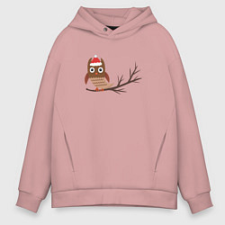 Толстовка оверсайз мужская Новогодняя сова на ветке, цвет: пыльно-розовый