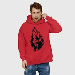 Толстовка оверсайз мужская Воющий волк, цвет: красный — фото 2