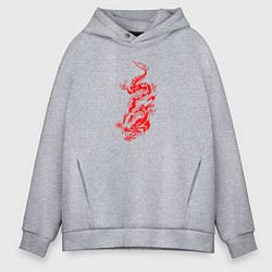 Толстовка оверсайз мужская Японский красный дракон, цвет: меланж