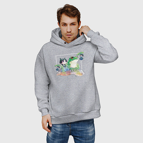 Мужское худи оверсайз Маомао чиби и лягушка - Монолог фармацевта / Меланж – фото 3