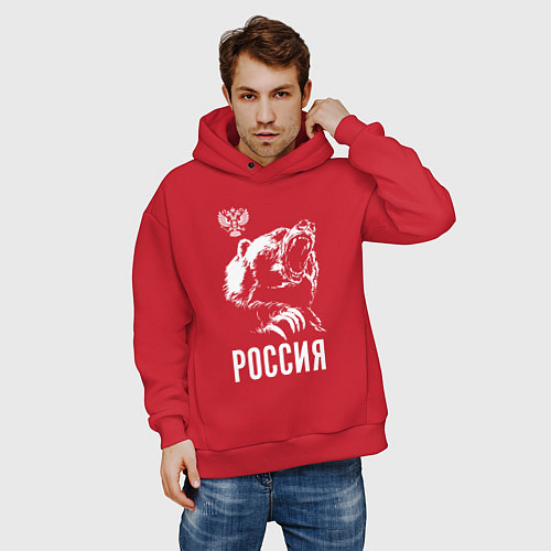 Мужское худи оверсайз Русский медведь / Красный – фото 3
