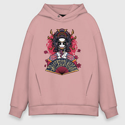 Толстовка оверсайз мужская Гейша - монстр, цвет: пыльно-розовый