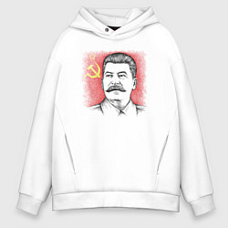 Толстовка оверсайз мужская Сталин с флагом СССР, цвет: белый