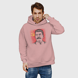Толстовка оверсайз мужская Сталин с флагом СССР, цвет: пыльно-розовый — фото 2