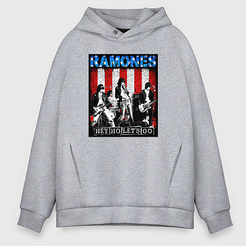Мужское худи оверсайз Ramones hey ho lets go / Меланж – фото 1