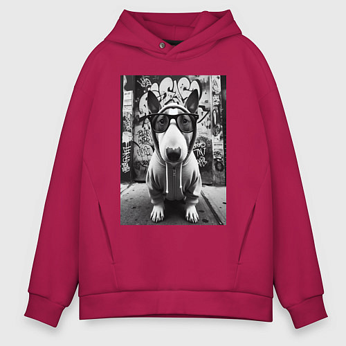 Мужское худи оверсайз Булли у стены с граффити / Маджента – фото 1