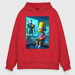 Толстовка оверсайз мужская Bart Simpson is an avid gamer, цвет: красный