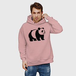 Толстовка оверсайз мужская Стоящая на четырёх лапах чёрная панда, цвет: пыльно-розовый — фото 2