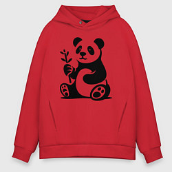 Толстовка оверсайз мужская Сидящая панда с бамбуком в лапе, цвет: красный