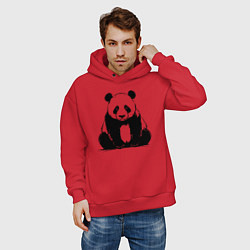 Толстовка оверсайз мужская Грустная панда сидит, цвет: красный — фото 2