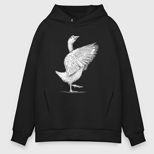 Мужское худи оверсайз Гусь белоснежный / Черный – фото 1