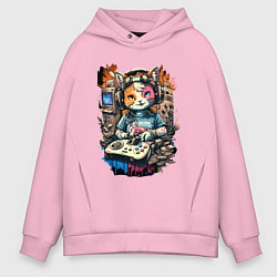 Толстовка оверсайз мужская Котейка геймер, цвет: светло-розовый