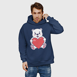 Толстовка оверсайз мужская Белый медведь с сердцем, цвет: тёмно-синий — фото 2