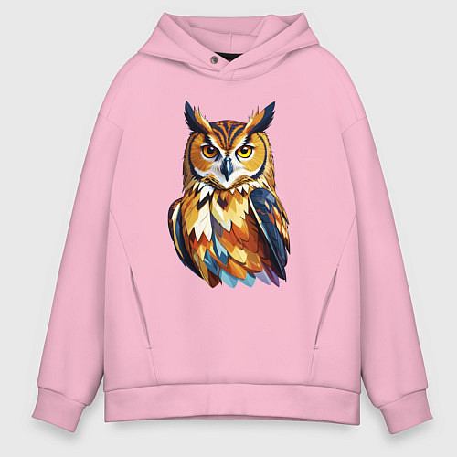 Мужское худи оверсайз Мудрый филин / Светло-розовый – фото 1