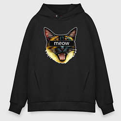 Толстовка оверсайз мужская Кот meow стикер, цвет: черный