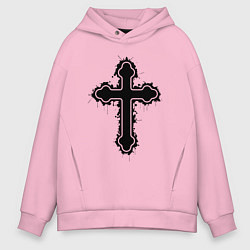 Толстовка оверсайз мужская Крест православный христианский, цвет: светло-розовый