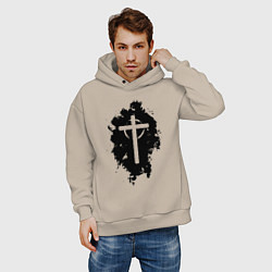 Толстовка оверсайз мужская Крест католический графика, цвет: миндальный — фото 2