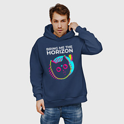 Толстовка оверсайз мужская Bring Me the Horizon rock star cat, цвет: тёмно-синий — фото 2