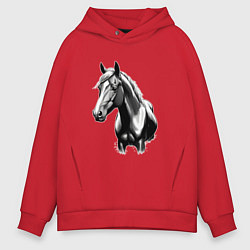 Толстовка оверсайз мужская Портрет лошади, цвет: красный