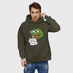 Толстовка оверсайз мужская Pepe feels good man, цвет: хаки — фото 2