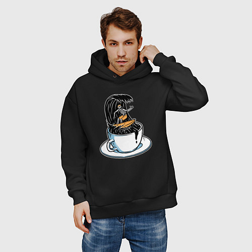 Мужское худи оверсайз Кофейный серфер / Черный – фото 3