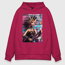 Толстовка оверсайз мужская Barbie - punk guitarist neural network, цвет: маджента