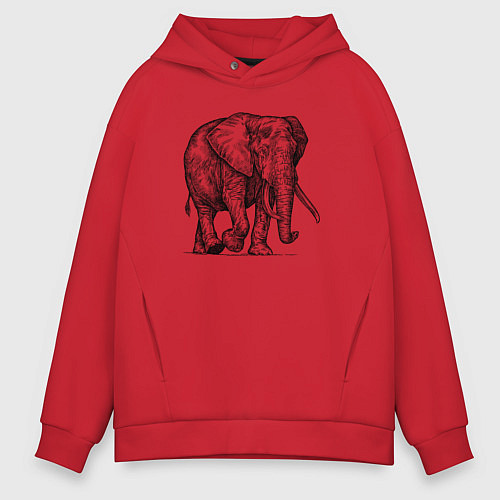 Мужское худи оверсайз Слон идет / Красный – фото 1