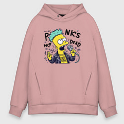 Толстовка оверсайз мужская Bart Simpson - punks not dead, цвет: пыльно-розовый