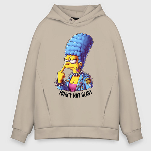 Мужское худи оверсайз Marge Simpson - punks not dead motto / Миндальный – фото 1