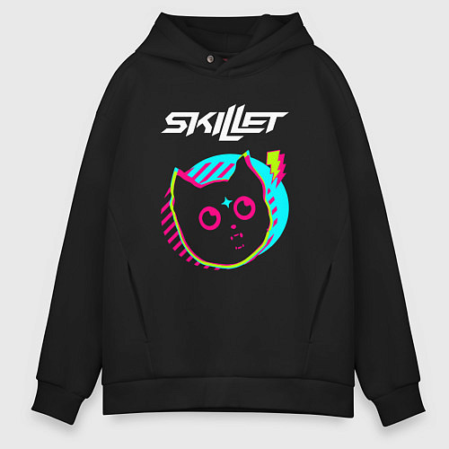Мужское худи оверсайз Skillet rock star cat / Черный – фото 1