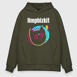 Толстовка оверсайз мужская Limp Bizkit rock star cat, цвет: хаки