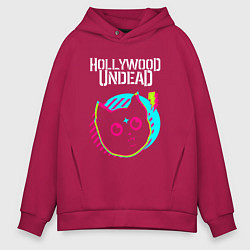 Толстовка оверсайз мужская Hollywood Undead rock star cat, цвет: маджента
