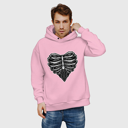 Мужское худи оверсайз Ribs heart / Светло-розовый – фото 3