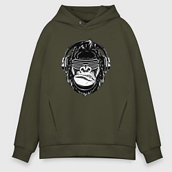 Толстовка оверсайз мужская Music gorilla, цвет: хаки