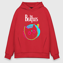 Толстовка оверсайз мужская The Beatles rock star cat, цвет: красный