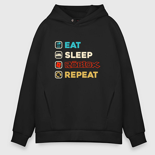 Мужское худи оверсайз Eat sleep roblox repeat art / Черный – фото 1