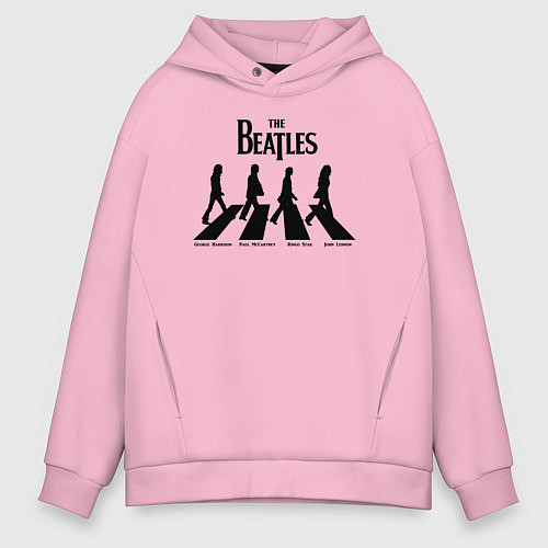 Мужское худи оверсайз Черный силуэт группы Битлз / Светло-розовый – фото 1