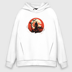 Толстовка оверсайз мужская Самурай на закате у дерева, цвет: белый