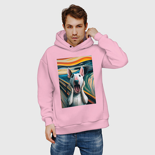 Мужское худи оверсайз Булли в картине крик - нейросеть / Светло-розовый – фото 3