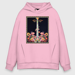 Толстовка оверсайз мужская Абстракные лица, цветы и ноты, цвет: светло-розовый