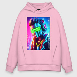 Толстовка оверсайз мужская Minecraft and cyberpunk - collaboration ai art, цвет: светло-розовый