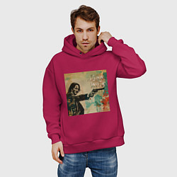 Толстовка оверсайз мужская Джон Уик с пистолетом портрет в стиле гранж, цвет: маджента — фото 2