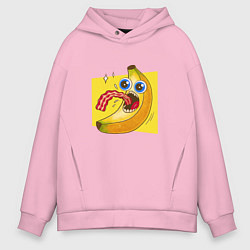 Толстовка оверсайз мужская Голодный банан ест бекон, цвет: светло-розовый