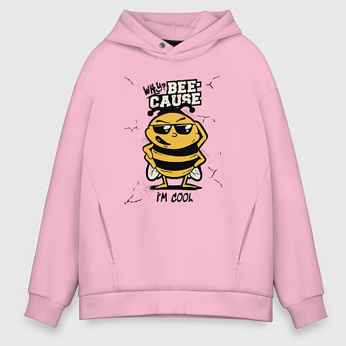 Мужское худи оверсайз Why bee cause im cool / Светло-розовый – фото 1