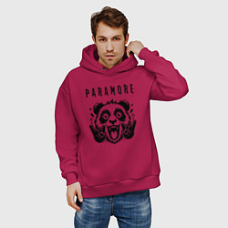 Толстовка оверсайз мужская Paramore - rock panda, цвет: маджента — фото 2